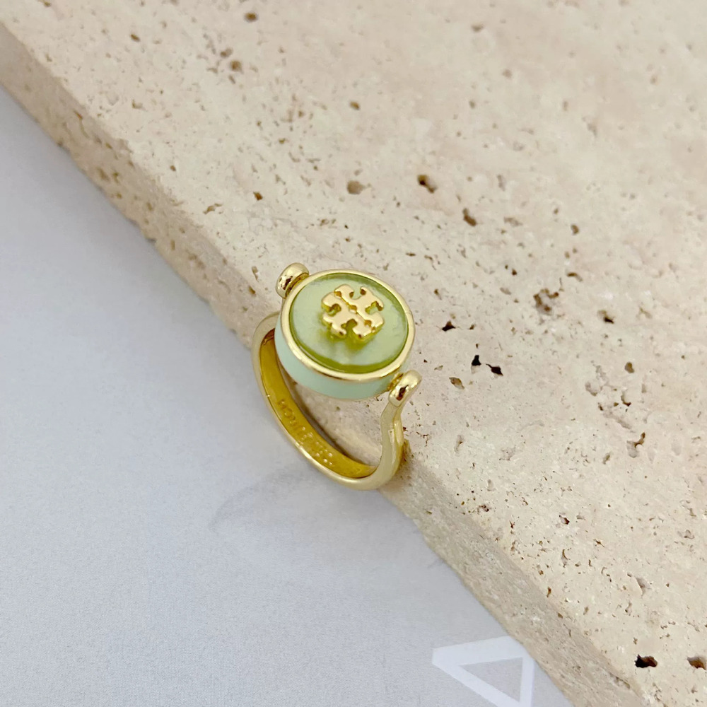 Tory Burch Geometric Round Enamel Letter Necklace Ring Set